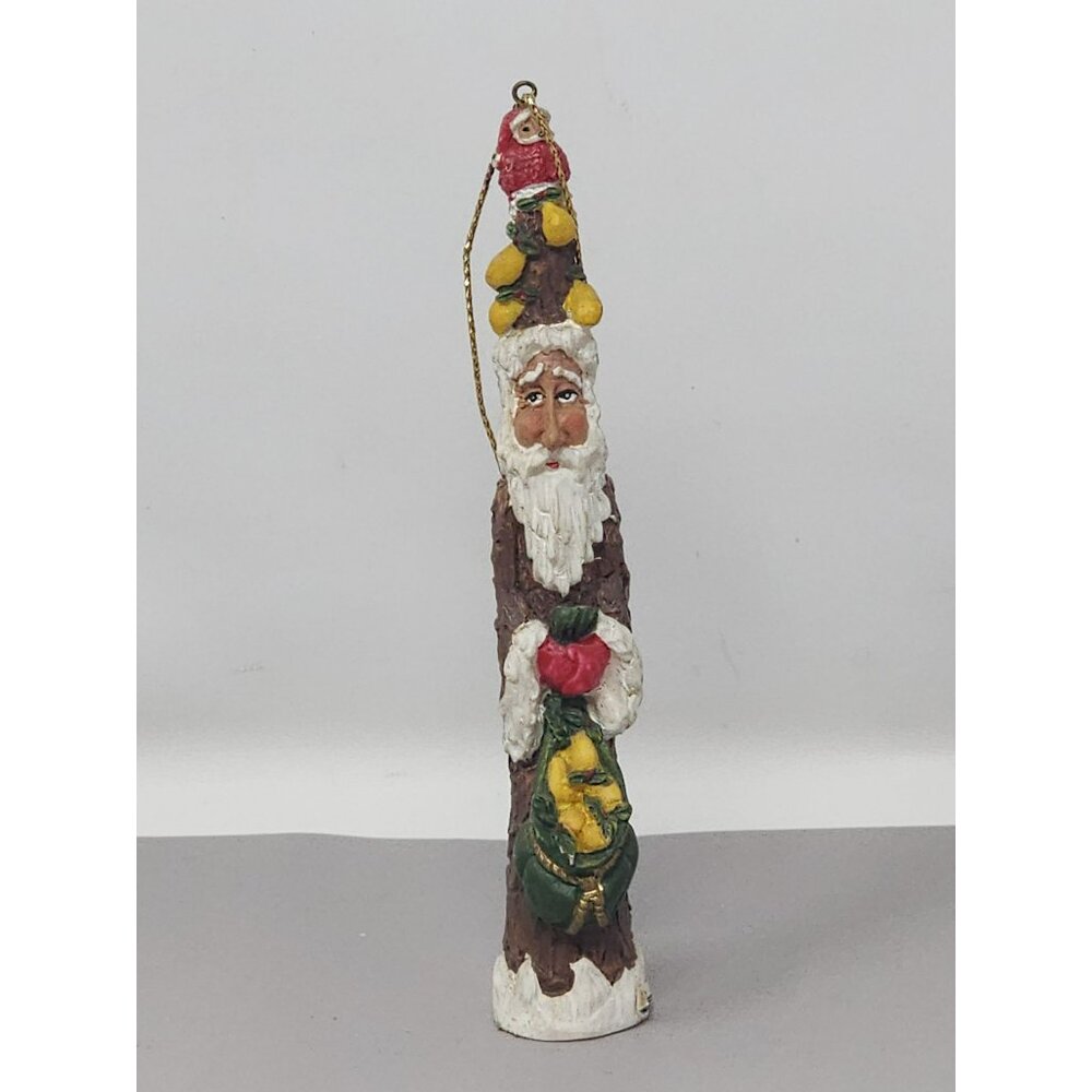 Handpainted Santa Claus Holiday Ornament With Pears &‎ Apples